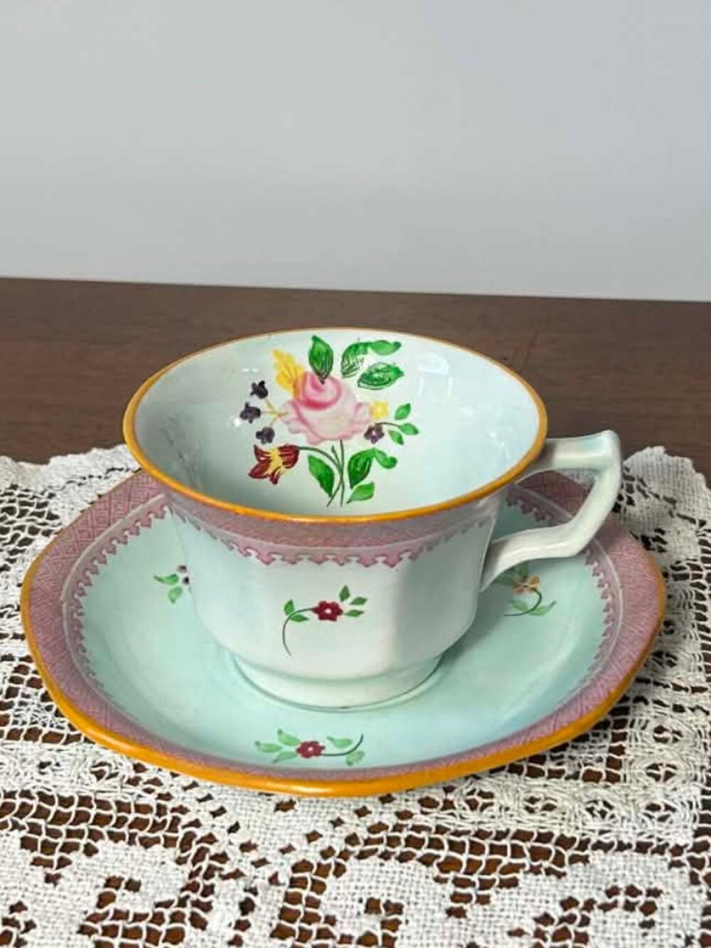 Adams Calyx Ware Lowestoft teacup and saucer set